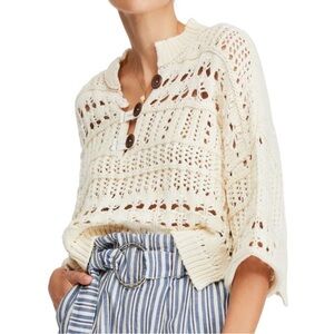 Free People Ivory Button-Front Sweater